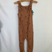 Size 2: Kate Quinn Orange/Brown Owls Ribbed Knot Overalls