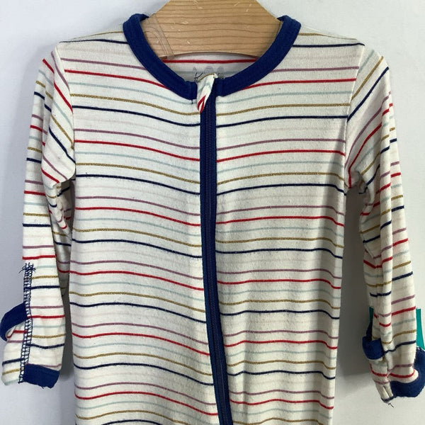 Size 6-9m: Kickee Pants White/Colorful Striped Bamboo 1pc Snap-Up Footy PJs