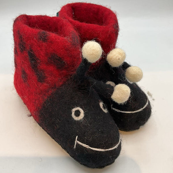 Size 7: Red Wool Ladybug Booties