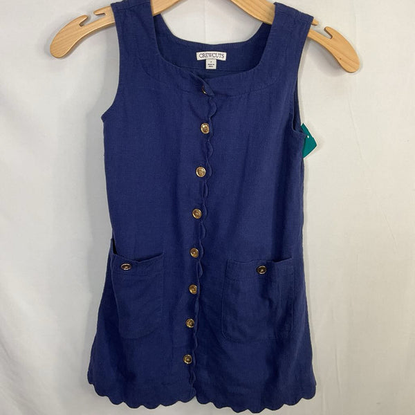 Size 7: Crewcuts Navy Scallop Trim Linen Blend Vest