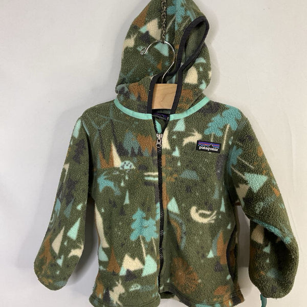 Size 12-18m: Patagonia Green/Blue/Brown Print Synchilla Hooded Zip-Up Coat