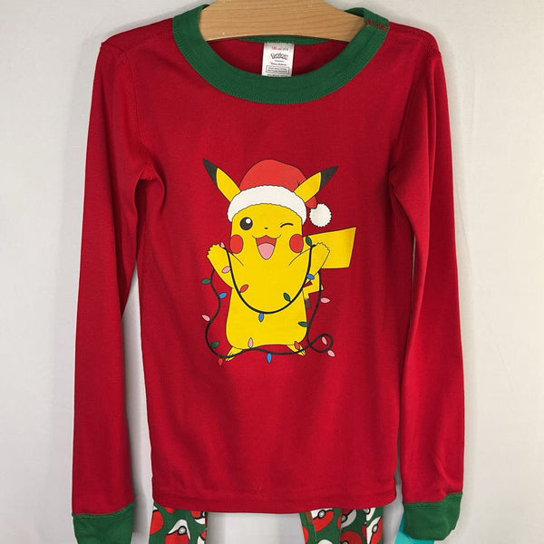 Size 8 (130): Hanna Andersson Red/Green Pikachu Organic Cotton 2pc Holiday PJs
