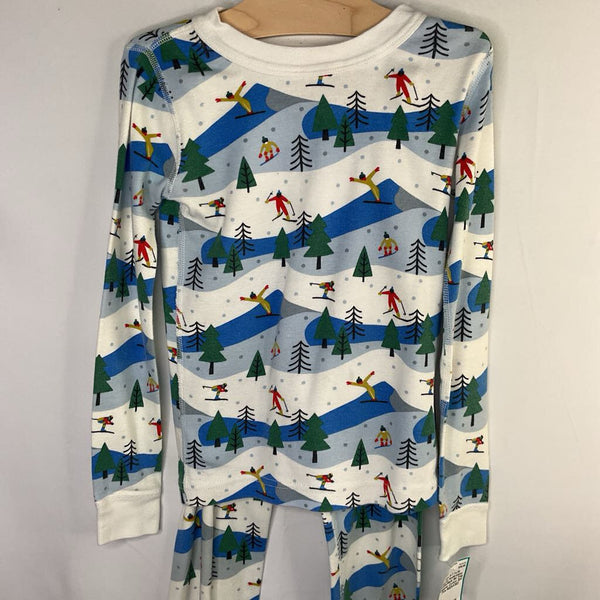 Size 6-7 (120): Hanna Andersson White/Multi Ski Trip Organic Cotton 2pc PJs REDUCED