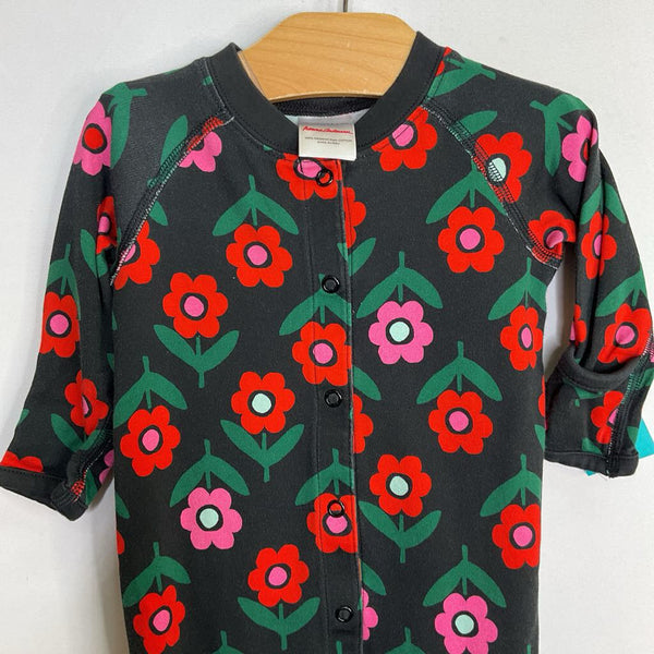 Size 3-6m (60): Hanna Anderson Black/Red/Pink Floral Snap-Up Footy Romper