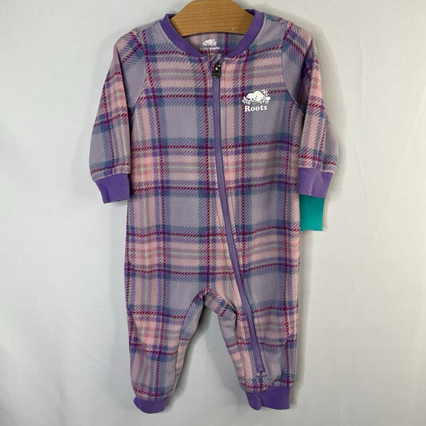 Size 3-6m: Roots Purple Plaid Fleece 1pc Zip-Up PJs