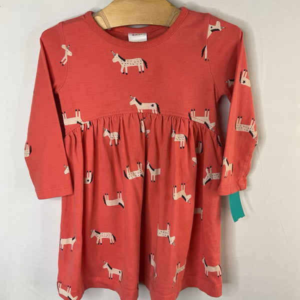 Size 2 (85): Hanna Andersson Pink/White Unicorns Long Sleeve Dress