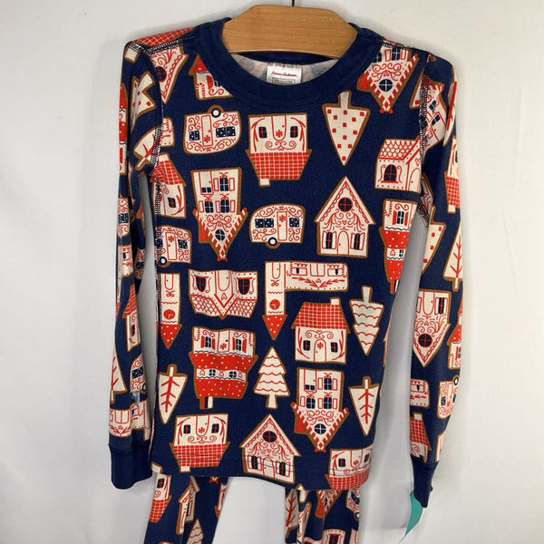 Size 5 (110): Hanna Andersson Navy/Red/Cream Gingerbread Houses 2pc PJs