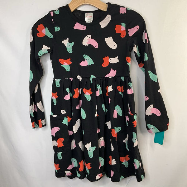 Size 8 (130): Hanna Andersson Black/Colorful Ghosts Long Sleeve Dress