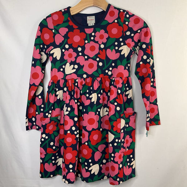 Size 8 (130): Hanna Andersson Navy/Red/Pink Floral Long Sleeve Pocket Dress