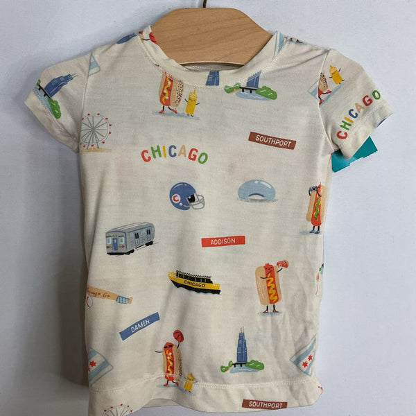 Size 6-12m: Mini Wonder Yellow/Multi Chicago Print Bamboo 2pc Shorty PJs