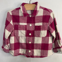 Size 2-3: Zara Pink/White Plaid Flannel Snap-Up Shirt