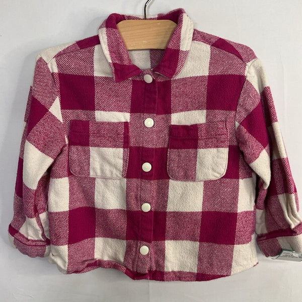 Size 2-3: Zara Pink/White Plaid Flannel Snap-Up Shirt