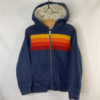 Size 5 (110): Hanna Andersson Navy\Multi Striped Sherpa Lined Zip-Up Hoodie