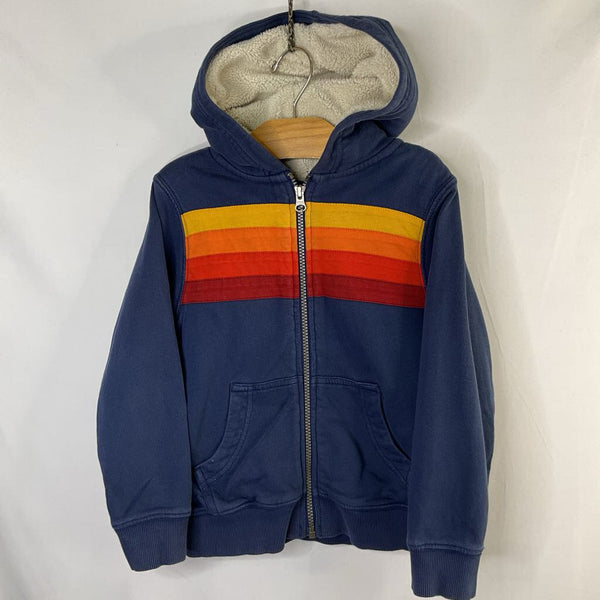 Size 5 (110): Hanna Andersson Navy\Multi Striped Sherpa Lined Zip-Up Hoodie