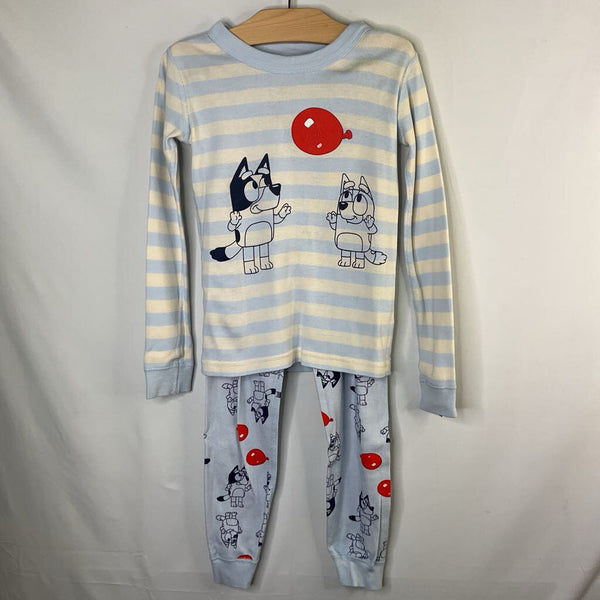Size 6-7 (120): Hanna Andersson Blue/White Bluey & Bingo Organic Cotton 2pc PJs