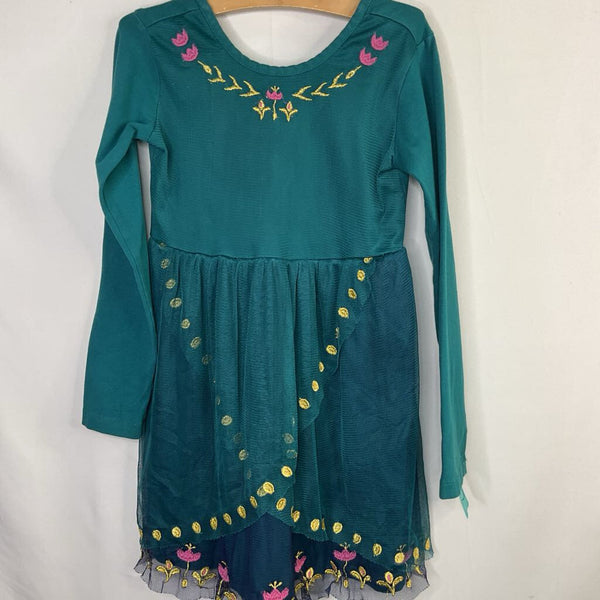 Size 6-7 (120): Hanna Andersson Green Frozen II Tulle Long Sleeve Dress