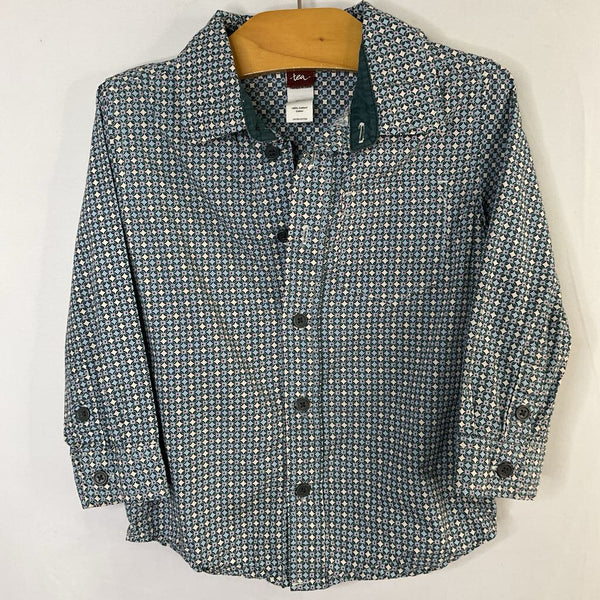 Size 3: Tea Blue/Green/Purple Print Button-Up Shirt