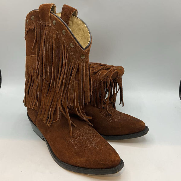 Size 2Y: Shyanne Brown Double Fringe Western Boots