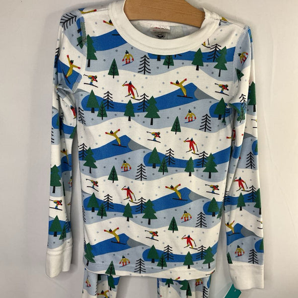 Size 6-7 (120): Hanna Andersson White/Multi Ski Trip Organic Cotton 2pc PJs