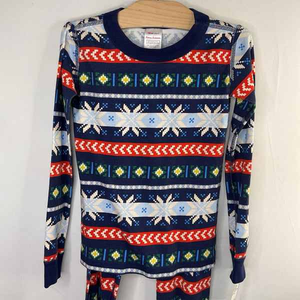 Size 6-7 (120): Hanna Andersson Blue/Multi Geo Snowflakes Organic Cotton 2pc PJs