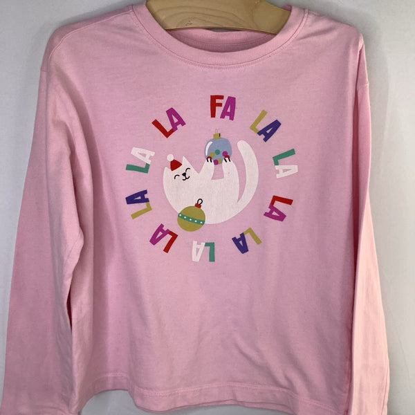Size 6-7 (120): Hanna Andersson Pink/Multi Fa-La-La Kitty Long Sleeve Holiday Shirt