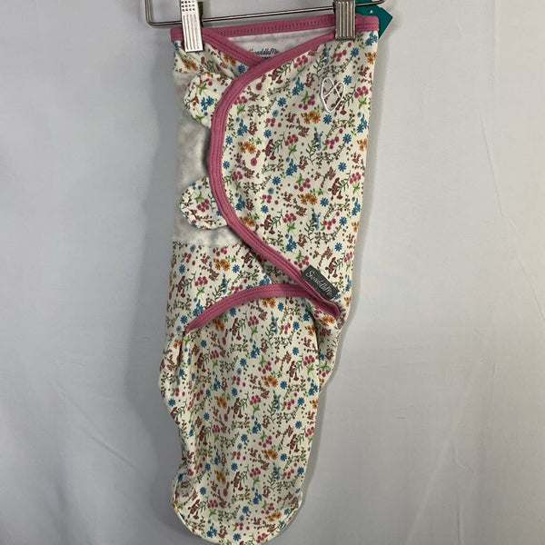 Size SM/MD: Swaddle Me Cream/Colorful Floral Velcro Swaddle