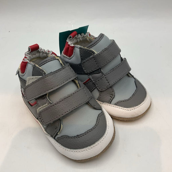 Size 9-12m: Robeez Gray/Red Velcro Strap Crib Sneakers
