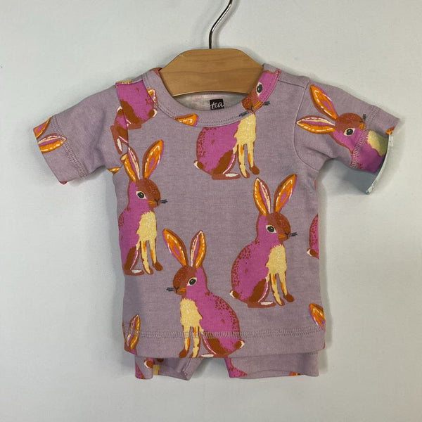 Size 3-6m: Tea Purple/Orange Bunnies 2pc Shorty PJs
