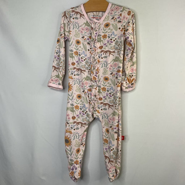 Size 3-6m: MagneticMe Pink/Multi Woodland Floral Bamboo 1pc Footy PJs