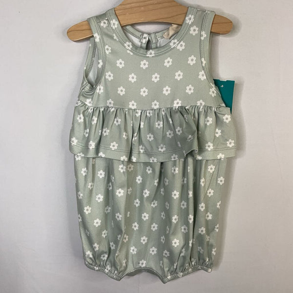 Size 6m: Mabel + Honey Purple Green/White Floral Shorty Tank Romper