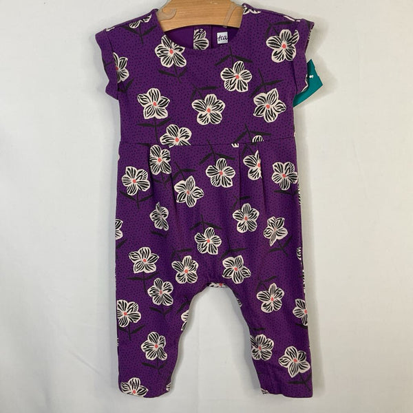 Size 3-6m: Tea Purple/White/Black Floral Romper