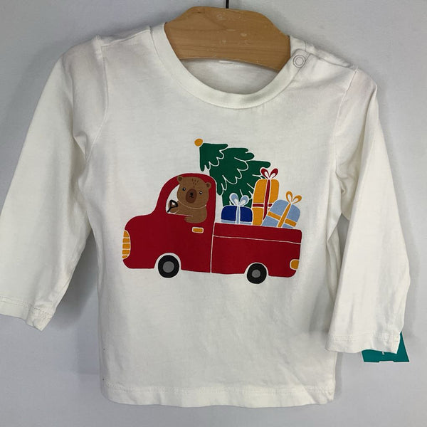 Size 6m: H&M White/Red Christmas Truck Long Sleeve Holiday Shirt