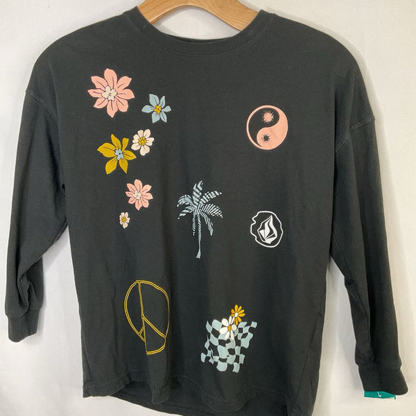 Size 7-8: Volcom Black/Multi Peace Floral Long Sleeve Shirt