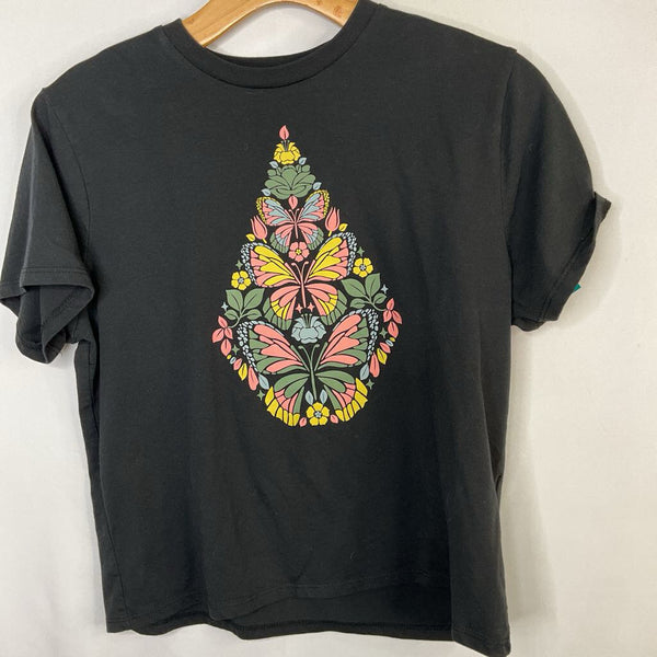 Size 8-10: Volcom Black/Multi Floral Butterfly Logo Long Sleeve Shirt