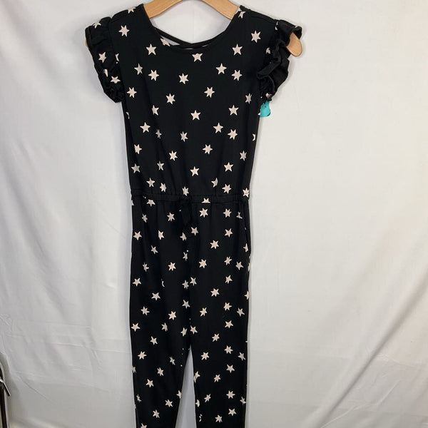 Size 8-10: Tea Black/White Stars Ruffle Sleeve Jumpsuit