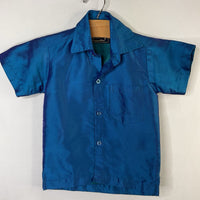 Size 3: Blue Shimmer Short Sleeve Button-Up Shirt