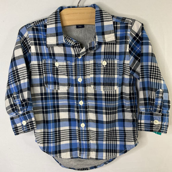 Size 18-24m: Gap Blue/White Plaid Jersey Lined Button-Up Shirt