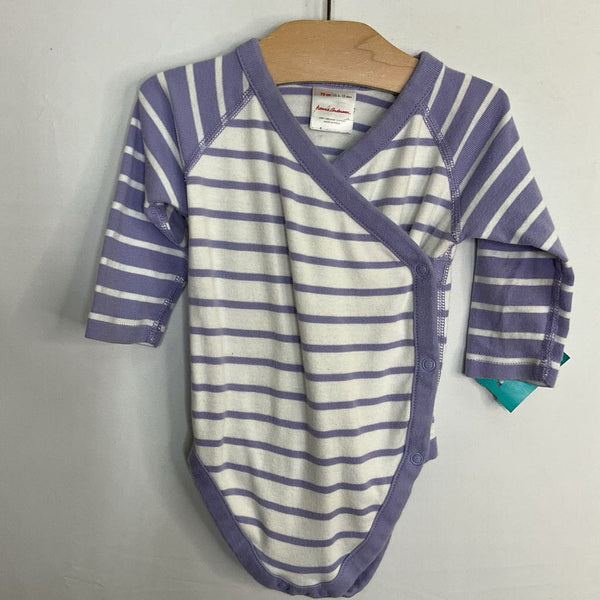 Size 6-12m (70): Hanna Andersson Purple/White Striped Long Sleeve Onesie