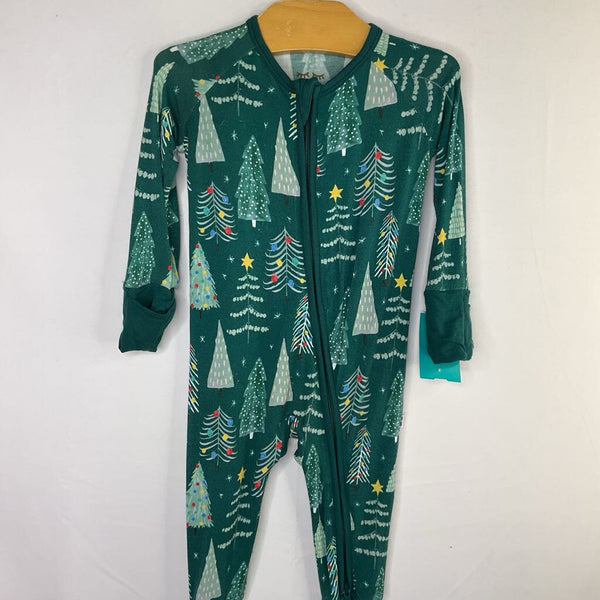 Size 3-6m: Little Sleepies Green/Colorful Trees Bamboo 1pc Zip-Up Holiday PJs