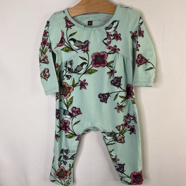 Size 6-9m: Tea Blue/Multi Bird Floral Romper