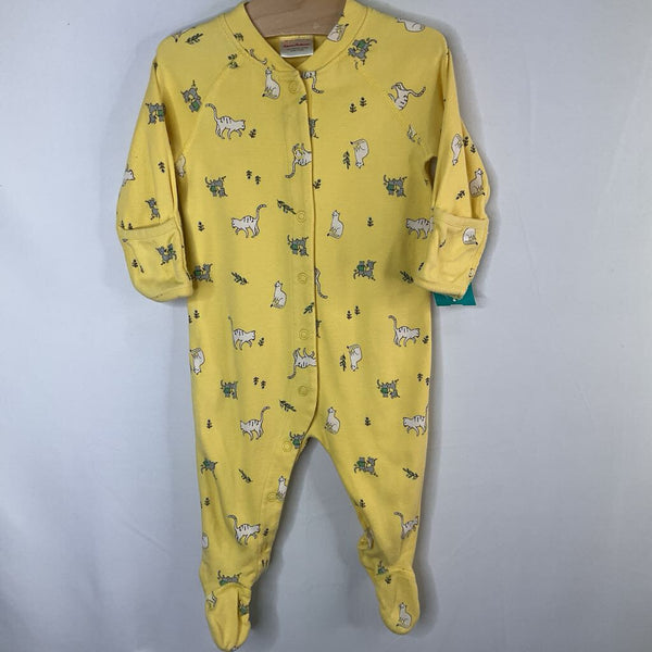 Size 6-12m (60): Hanna Andersson Yellow/White/Gray Mice/Kitties Snap-Up Footy PJs