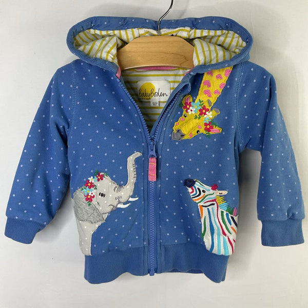 Size 18-24: Boden Blue/Colorful Safari Animal Applique Zip Hoodie