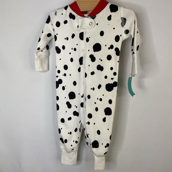 Size 0-3m (50): Hanna Andersson White/Black Dalmatian Zip-Up PJs/Baby Hat