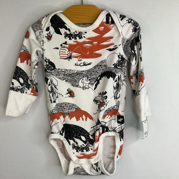 Size 6-12m: Reima White/Black/Orange Moomin Long Sleeve Onesie