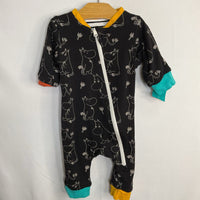 Size 3-6m: Reima Black/White Stripes/Moomin Reversible Zip Romper