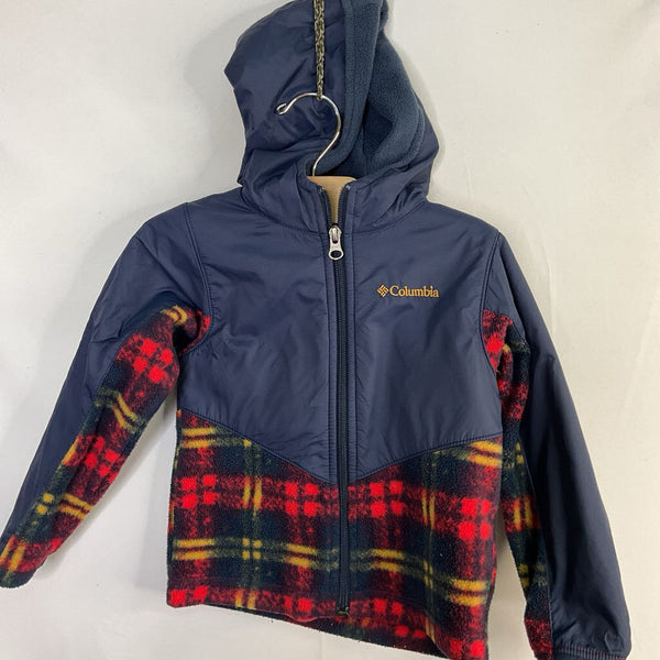 Size 4: Columbia Navy/Red Plaid Fleece/Nylon Hooded Zip-Up Coat