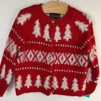 Size 2: Cynthia Rowley Red/White Trees Fuzzy Button-Up Cardigan