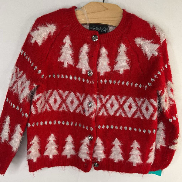 Size 2: Cynthia Rowley Red/White Trees Fuzzy Button-Up Cardigan