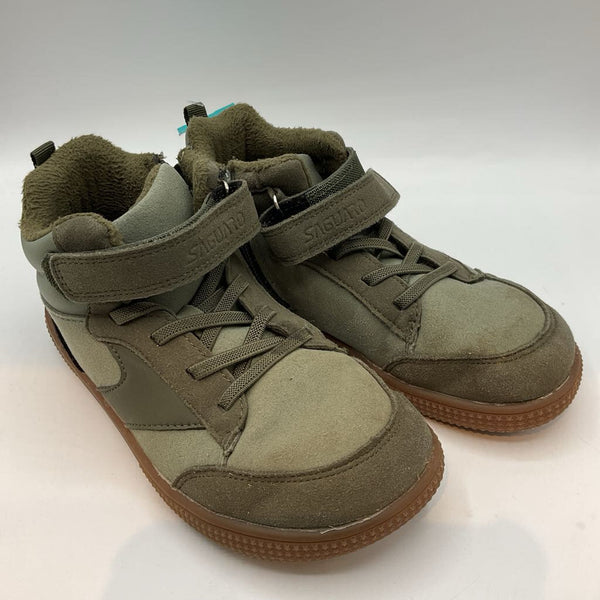 Size 2Y: Saguaro Green/Brown Velcro Strap Sneakers