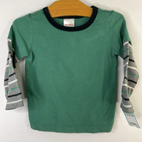 Size 2 (85): Hanna Andersson Green/Gray Striped Long Sleeve Shirt